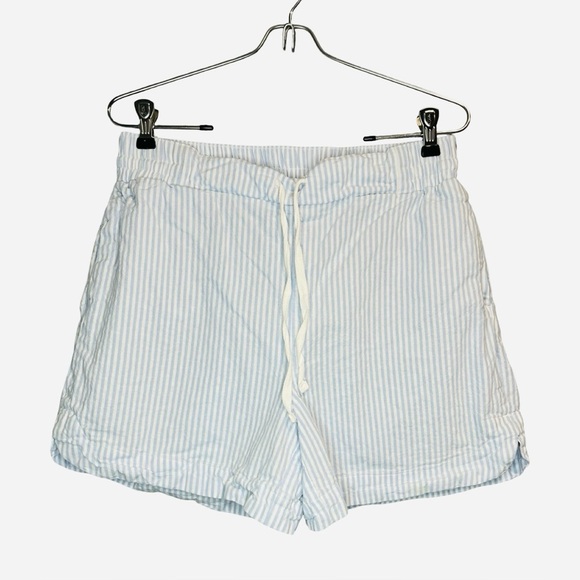 feeling festive Pants - 100% Cotton Striped White and Blue Women's Boxer Inspired Shorts